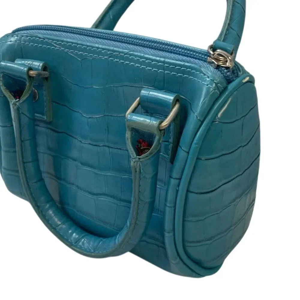 Adorable Little Girls Blue 2 Handle Faux Leather Zipper Close Handbag Purse Bag